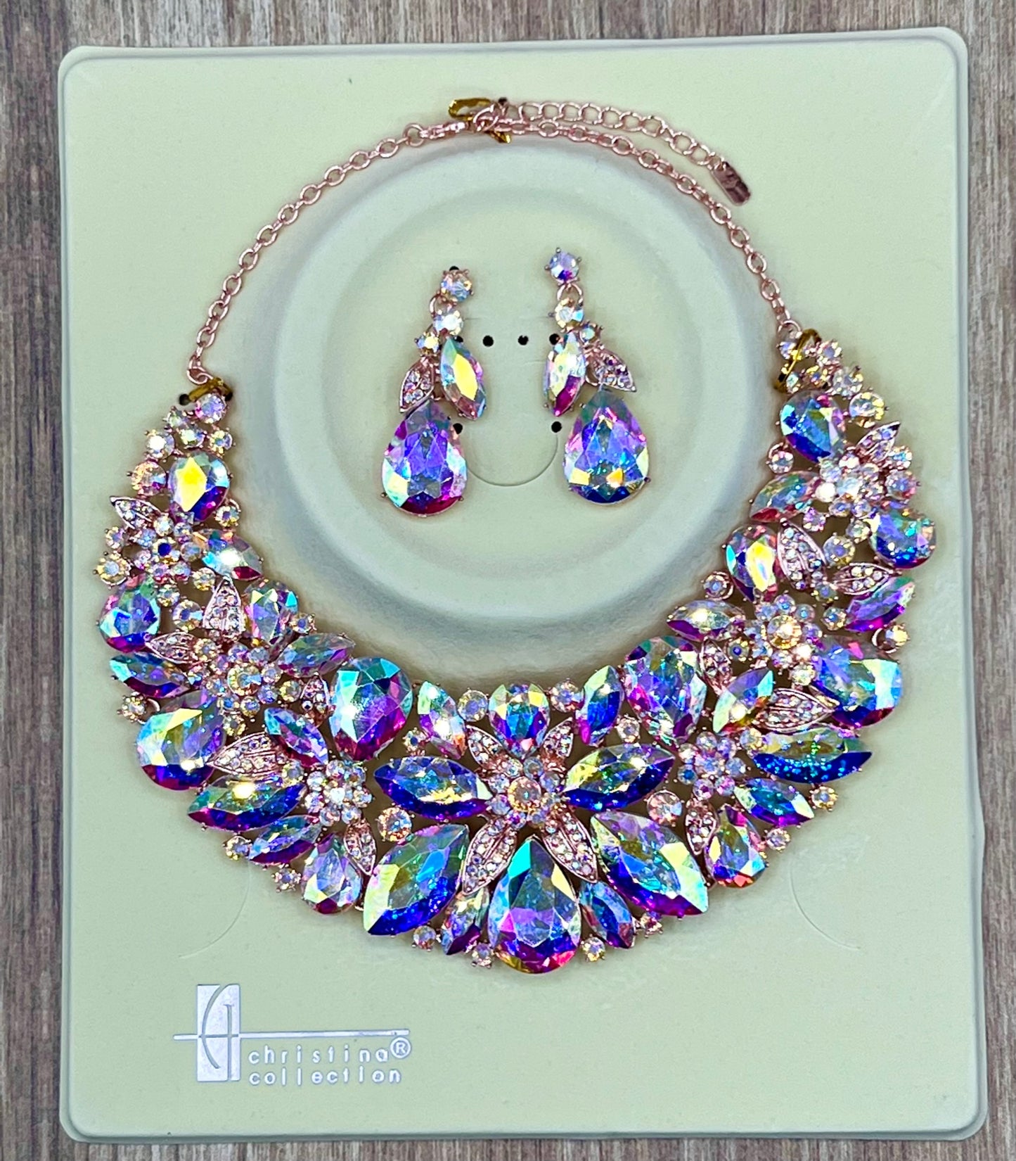 Iridescent Crystal Necklace and Earring Set