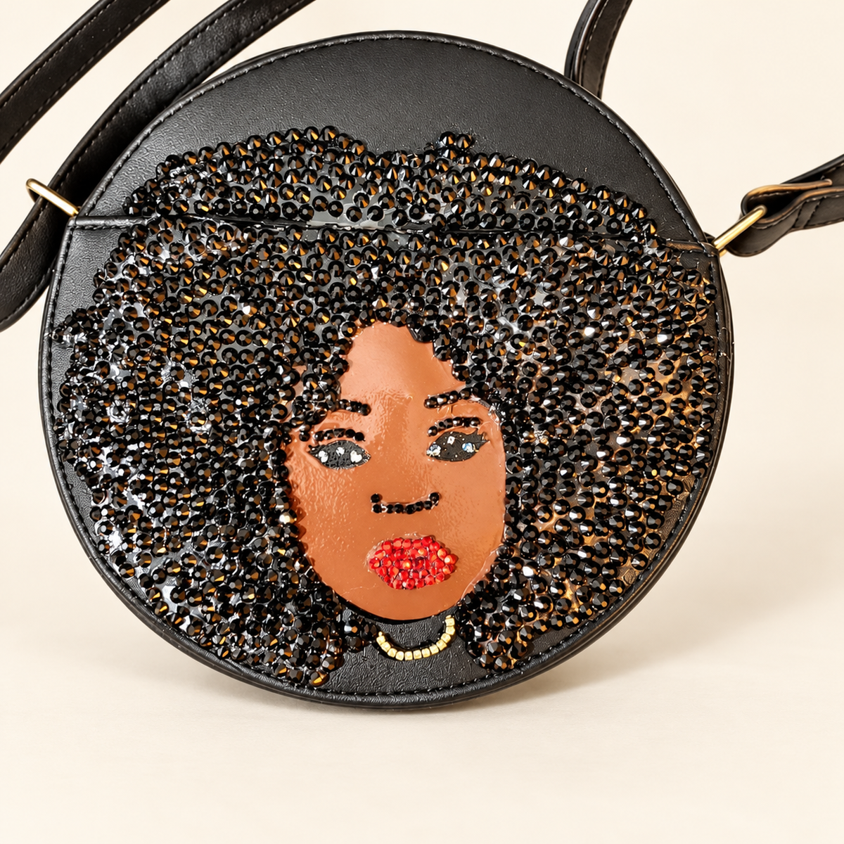 Portrait handbag with rhinestone embellishment