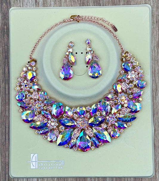 Iridescent Crystal Necklace and Earring Set